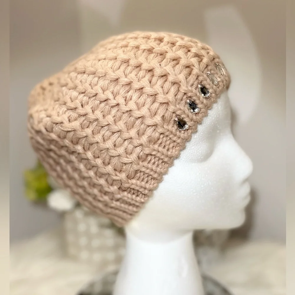 Charlotte Russe Crocheted Beanie with Rhinestones EUC